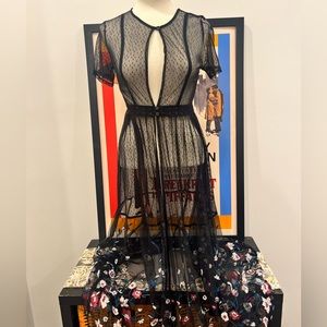 Xhilaration | Floral Embroidered Dotted Swiss mesh maxi duster